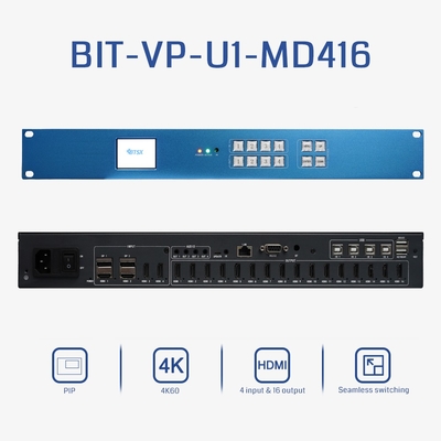 비트비스스 1U RACK PIP 무선 스위칭 HDMI 스위처 매트릭스 4K60 4*4 LCD LED TV 비디오 벽 컨트롤러 프로세서BIT-VP-U1-MD416